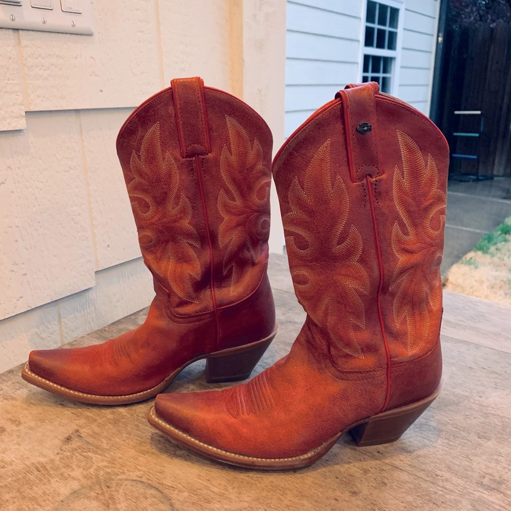 Harley Davidson Women’s Distressed Red Cowboy Boots SZ 8